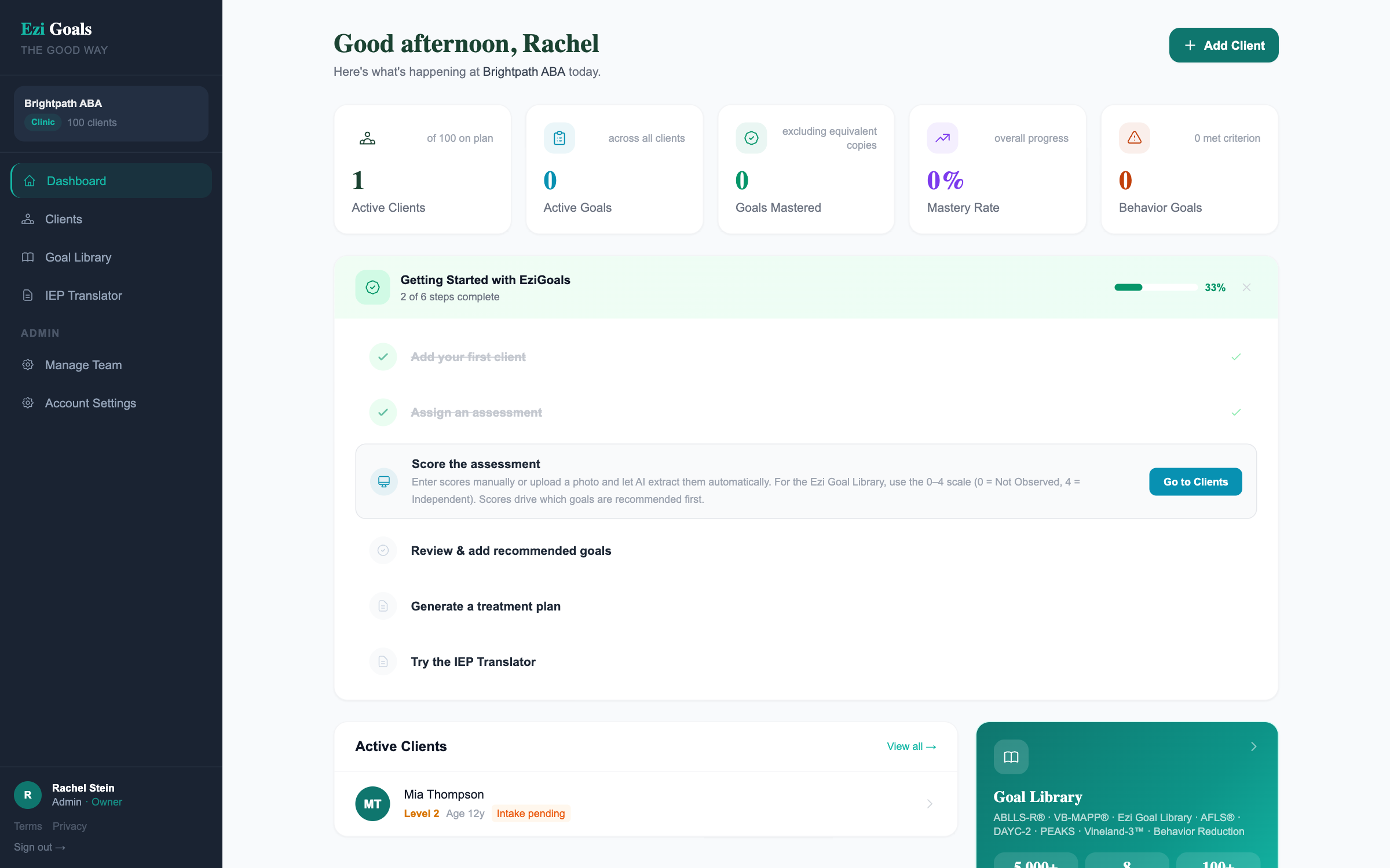 The Ezi Goals dashboard